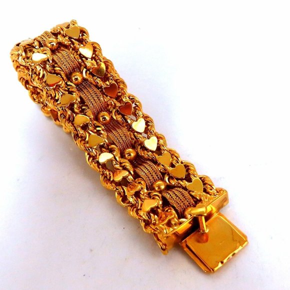 14kt Gold Hearts Rope & Tassel Vintage Hand winded Intricate  14kt Gold Hearts Rope & Tassel Vintage Hand winded Intricate Bracelet